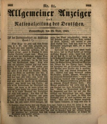 Allgemeiner Anzeiger und Nationalzeitung der Deutschen (Allgemeiner Anzeiger der Deutschen) Donnerstag 23. März 1843