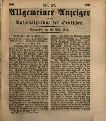 Allgemeiner Anzeiger und Nationalzeitung der Deutschen (Allgemeiner Anzeiger der Deutschen) Mittwoch 29. März 1843