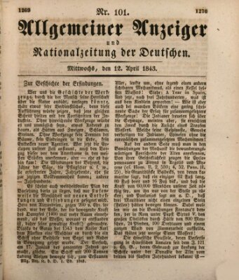 Allgemeiner Anzeiger und Nationalzeitung der Deutschen (Allgemeiner Anzeiger der Deutschen) Mittwoch 12. April 1843