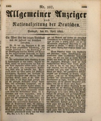 Allgemeiner Anzeiger und Nationalzeitung der Deutschen (Allgemeiner Anzeiger der Deutschen) Freitag 21. April 1843