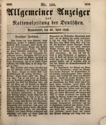 Allgemeiner Anzeiger und Nationalzeitung der Deutschen (Allgemeiner Anzeiger der Deutschen) Samstag 22. April 1843