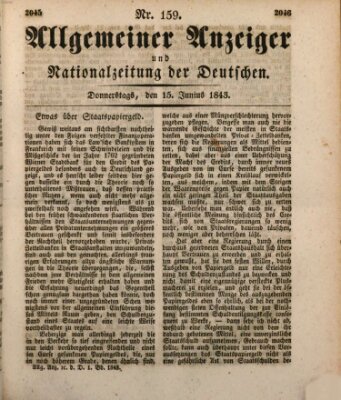 Allgemeiner Anzeiger und Nationalzeitung der Deutschen (Allgemeiner Anzeiger der Deutschen) Donnerstag 15. Juni 1843