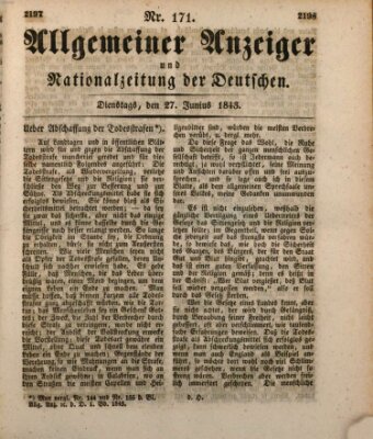 Allgemeiner Anzeiger und Nationalzeitung der Deutschen (Allgemeiner Anzeiger der Deutschen) Dienstag 27. Juni 1843