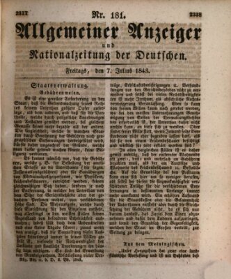 Allgemeiner Anzeiger und Nationalzeitung der Deutschen (Allgemeiner Anzeiger der Deutschen) Freitag 7. Juli 1843