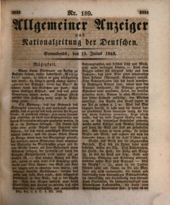 Allgemeiner Anzeiger und Nationalzeitung der Deutschen (Allgemeiner Anzeiger der Deutschen) Samstag 15. Juli 1843