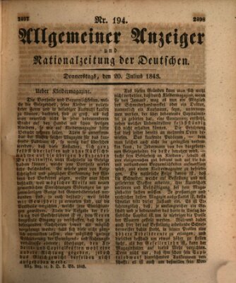 Allgemeiner Anzeiger und Nationalzeitung der Deutschen (Allgemeiner Anzeiger der Deutschen) Donnerstag 20. Juli 1843