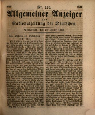 Allgemeiner Anzeiger und Nationalzeitung der Deutschen (Allgemeiner Anzeiger der Deutschen) Samstag 22. Juli 1843