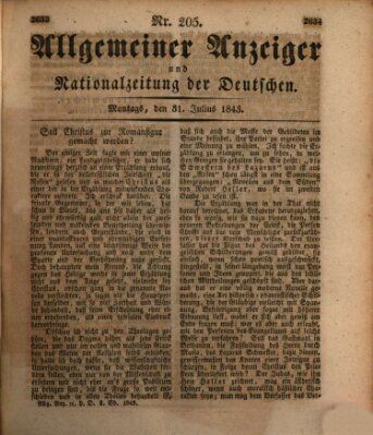 Allgemeiner Anzeiger und Nationalzeitung der Deutschen (Allgemeiner Anzeiger der Deutschen) Montag 31. Juli 1843