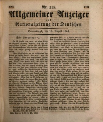 Allgemeiner Anzeiger und Nationalzeitung der Deutschen (Allgemeiner Anzeiger der Deutschen) Donnerstag 10. August 1843