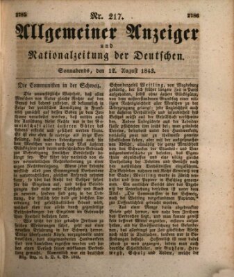 Allgemeiner Anzeiger und Nationalzeitung der Deutschen (Allgemeiner Anzeiger der Deutschen) Samstag 12. August 1843