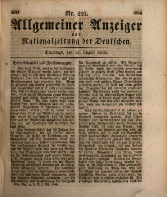 Allgemeiner Anzeiger und Nationalzeitung der Deutschen (Allgemeiner Anzeiger der Deutschen) Dienstag 15. August 1843