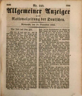 Allgemeiner Anzeiger und Nationalzeitung der Deutschen (Allgemeiner Anzeiger der Deutschen) Mittwoch 13. September 1843