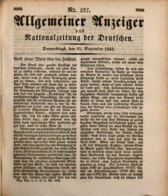 Allgemeiner Anzeiger und Nationalzeitung der Deutschen (Allgemeiner Anzeiger der Deutschen) Donnerstag 21. September 1843