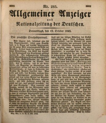 Allgemeiner Anzeiger und Nationalzeitung der Deutschen (Allgemeiner Anzeiger der Deutschen) Donnerstag 19. Oktober 1843