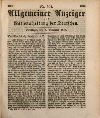 Allgemeiner Anzeiger und Nationalzeitung der Deutschen (Allgemeiner Anzeiger der Deutschen) Dienstag 7. November 1843