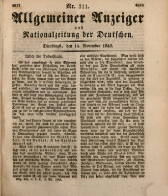 Allgemeiner Anzeiger und Nationalzeitung der Deutschen (Allgemeiner Anzeiger der Deutschen) Dienstag 14. November 1843