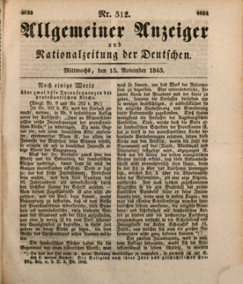 Allgemeiner Anzeiger und Nationalzeitung der Deutschen (Allgemeiner Anzeiger der Deutschen) Mittwoch 15. November 1843