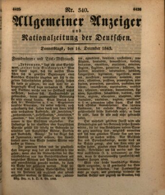 Allgemeiner Anzeiger und Nationalzeitung der Deutschen (Allgemeiner Anzeiger der Deutschen) Donnerstag 14. Dezember 1843