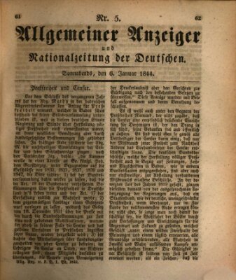 Allgemeiner Anzeiger und Nationalzeitung der Deutschen (Allgemeiner Anzeiger der Deutschen) Samstag 6. Januar 1844