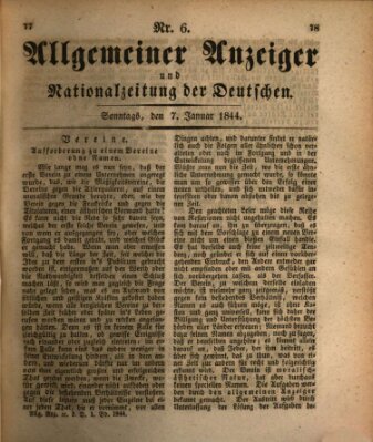 Allgemeiner Anzeiger und Nationalzeitung der Deutschen (Allgemeiner Anzeiger der Deutschen) Sonntag 7. Januar 1844