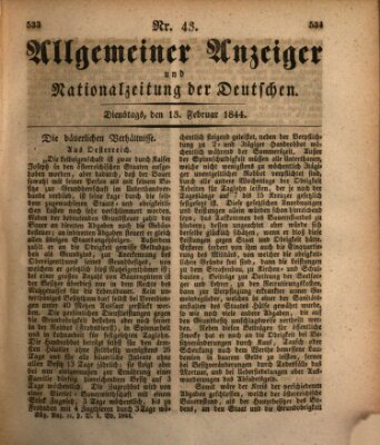 Allgemeiner Anzeiger und Nationalzeitung der Deutschen (Allgemeiner Anzeiger der Deutschen) Dienstag 13. Februar 1844