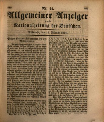 Allgemeiner Anzeiger und Nationalzeitung der Deutschen (Allgemeiner Anzeiger der Deutschen) Mittwoch 14. Februar 1844