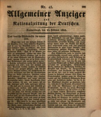 Allgemeiner Anzeiger und Nationalzeitung der Deutschen (Allgemeiner Anzeiger der Deutschen) Donnerstag 15. Februar 1844