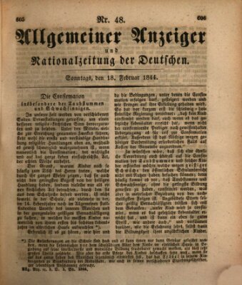 Allgemeiner Anzeiger und Nationalzeitung der Deutschen (Allgemeiner Anzeiger der Deutschen) Sonntag 18. Februar 1844