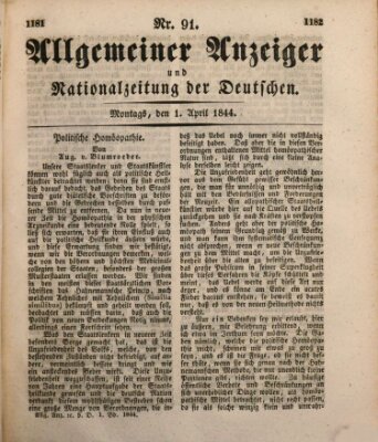 Allgemeiner Anzeiger und Nationalzeitung der Deutschen (Allgemeiner Anzeiger der Deutschen) Montag 1. April 1844