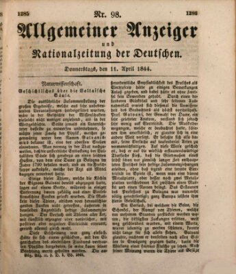 Allgemeiner Anzeiger und Nationalzeitung der Deutschen (Allgemeiner Anzeiger der Deutschen) Donnerstag 11. April 1844