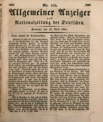 Allgemeiner Anzeiger und Nationalzeitung der Deutschen (Allgemeiner Anzeiger der Deutschen) Freitag 19. April 1844