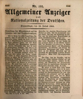 Allgemeiner Anzeiger und Nationalzeitung der Deutschen (Allgemeiner Anzeiger der Deutschen) Donnerstag 18. Juli 1844