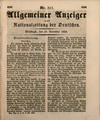 Allgemeiner Anzeiger und Nationalzeitung der Deutschen (Allgemeiner Anzeiger der Deutschen) Dienstag 19. November 1844