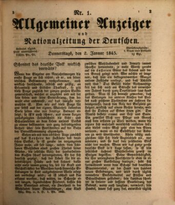 Allgemeiner Anzeiger und Nationalzeitung der Deutschen (Allgemeiner Anzeiger der Deutschen) Donnerstag 2. Januar 1845