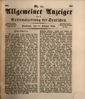 Allgemeiner Anzeiger und Nationalzeitung der Deutschen (Allgemeiner Anzeiger der Deutschen) Dienstag 11. Februar 1845