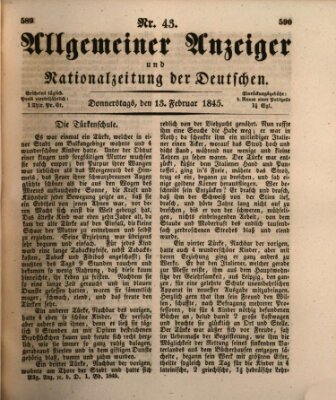 Allgemeiner Anzeiger und Nationalzeitung der Deutschen (Allgemeiner Anzeiger der Deutschen) Donnerstag 13. Februar 1845