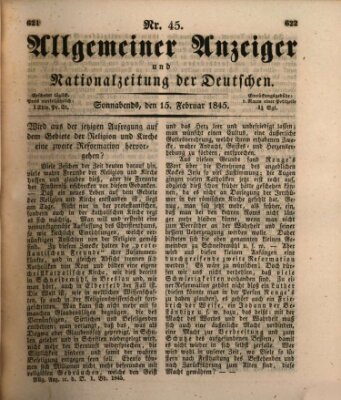 Allgemeiner Anzeiger und Nationalzeitung der Deutschen (Allgemeiner Anzeiger der Deutschen) Samstag 15. Februar 1845