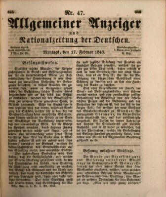 Allgemeiner Anzeiger und Nationalzeitung der Deutschen (Allgemeiner Anzeiger der Deutschen) Montag 17. Februar 1845