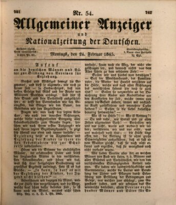 Allgemeiner Anzeiger und Nationalzeitung der Deutschen (Allgemeiner Anzeiger der Deutschen) Montag 24. Februar 1845