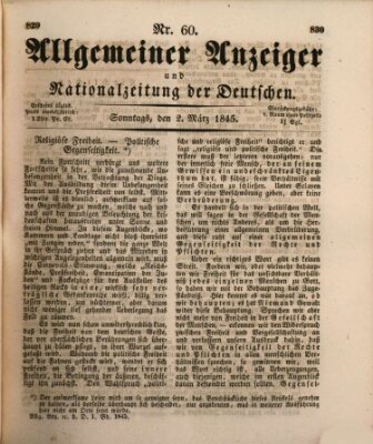 Allgemeiner Anzeiger und Nationalzeitung der Deutschen (Allgemeiner Anzeiger der Deutschen) Sonntag 2. März 1845