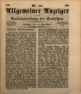 Allgemeiner Anzeiger und Nationalzeitung der Deutschen (Allgemeiner Anzeiger der Deutschen) Montag 14. April 1845