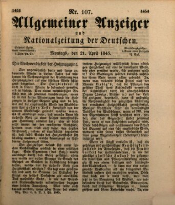 Allgemeiner Anzeiger und Nationalzeitung der Deutschen (Allgemeiner Anzeiger der Deutschen) Montag 21. April 1845