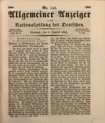 Allgemeiner Anzeiger und Nationalzeitung der Deutschen (Allgemeiner Anzeiger der Deutschen) Montag 2. Juni 1845