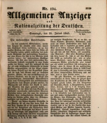 Allgemeiner Anzeiger und Nationalzeitung der Deutschen (Allgemeiner Anzeiger der Deutschen) Sonntag 20. Juli 1845