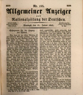 Allgemeiner Anzeiger und Nationalzeitung der Deutschen (Allgemeiner Anzeiger der Deutschen) Montag 21. Juli 1845