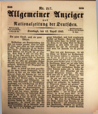 Allgemeiner Anzeiger und Nationalzeitung der Deutschen (Allgemeiner Anzeiger der Deutschen) Dienstag 12. August 1845