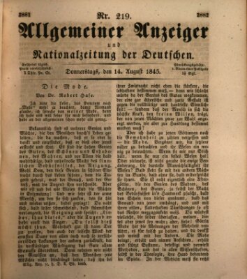 Allgemeiner Anzeiger und Nationalzeitung der Deutschen (Allgemeiner Anzeiger der Deutschen) Donnerstag 14. August 1845