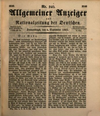 Allgemeiner Anzeiger und Nationalzeitung der Deutschen (Allgemeiner Anzeiger der Deutschen) Donnerstag 4. September 1845