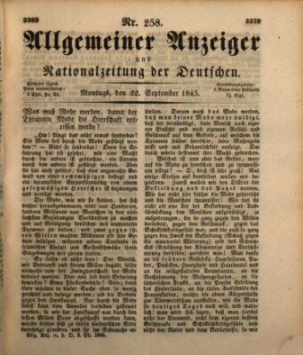 Allgemeiner Anzeiger und Nationalzeitung der Deutschen (Allgemeiner Anzeiger der Deutschen) Montag 22. September 1845