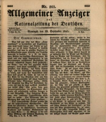 Allgemeiner Anzeiger und Nationalzeitung der Deutschen (Allgemeiner Anzeiger der Deutschen) Montag 29. September 1845